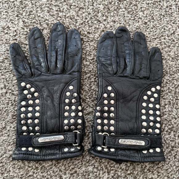 Harley-Davidson Accessories - VTG Harley Davidson Motorcycles Women's Leather Gloves M Studded Black Biker